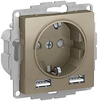 Розетка с заземлением +2xUSB тип A+A без рамки Systeme Electric AtlasDesign 1-м. шампань картинка